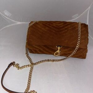 Rebecca Minkoff Tan Suede Crossbody Bag with Gold Chain